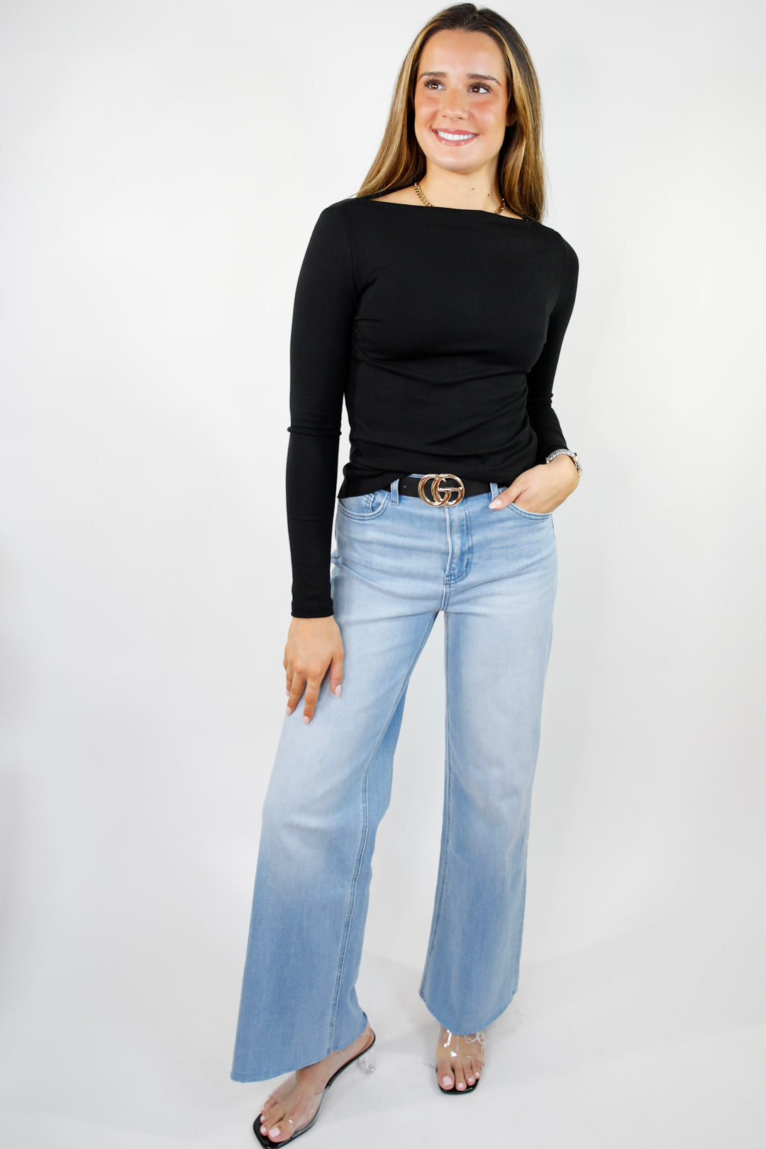 Vervet Skyline Raw Hem Wide Leg Jeans