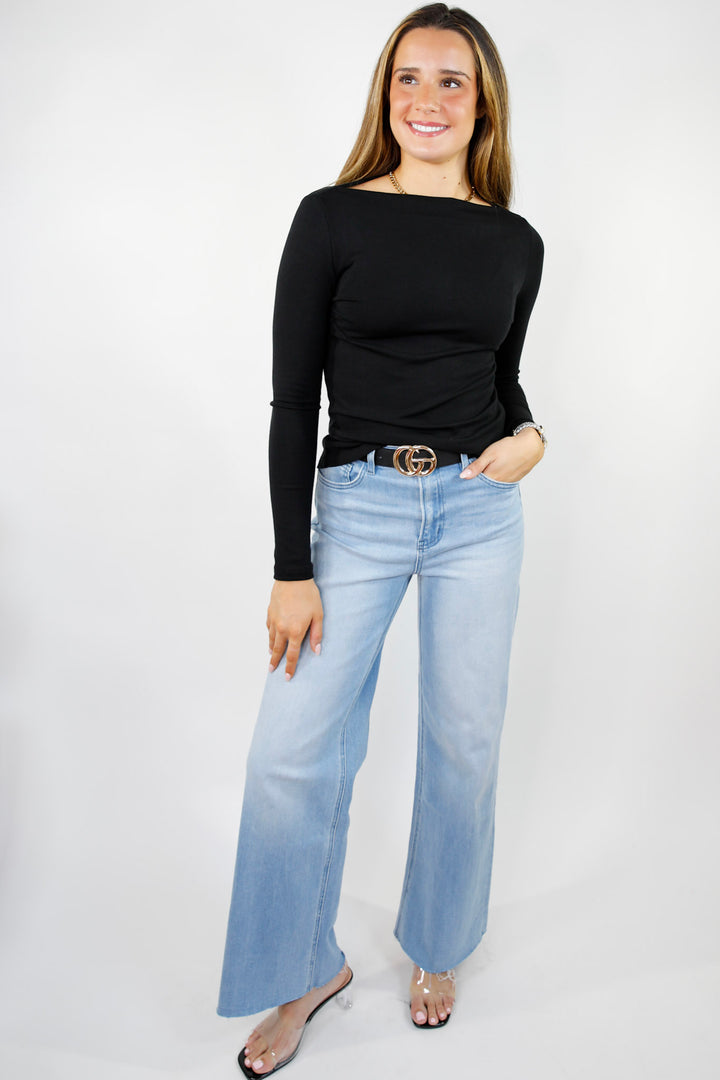 Vervet Skyline Raw Hem Wide Leg Jeans