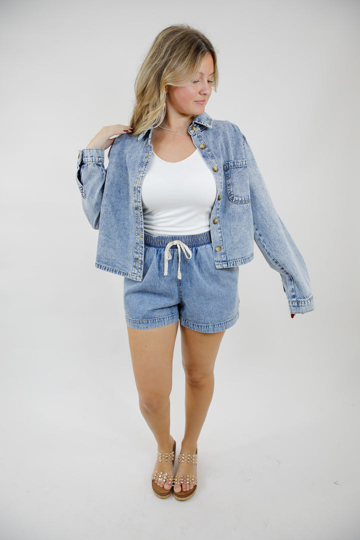 Acid Wash Boxy Denim Shirt