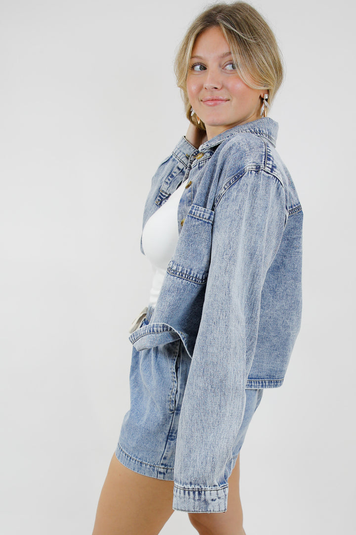 Acid Wash Boxy Denim Shirt
