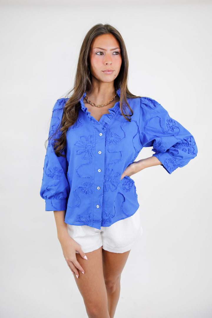 Royal Garden 3D Floral Button Down Top