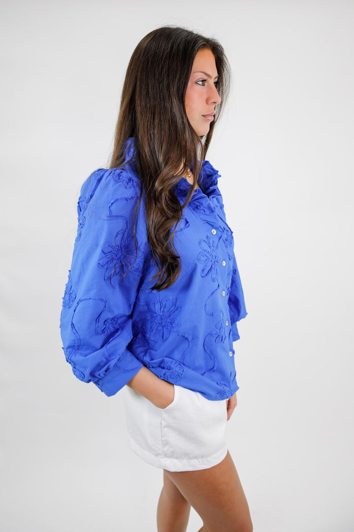 Royal Garden 3D Floral Button Down Top