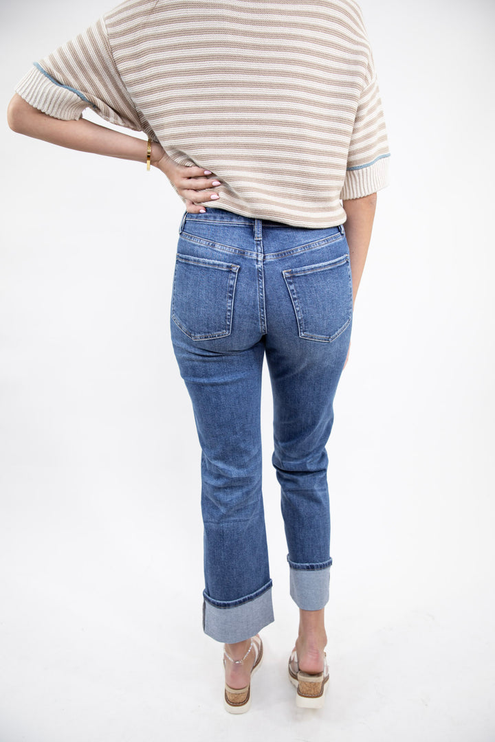 Veveret High Rise Cuffed Ankle Straight Denim