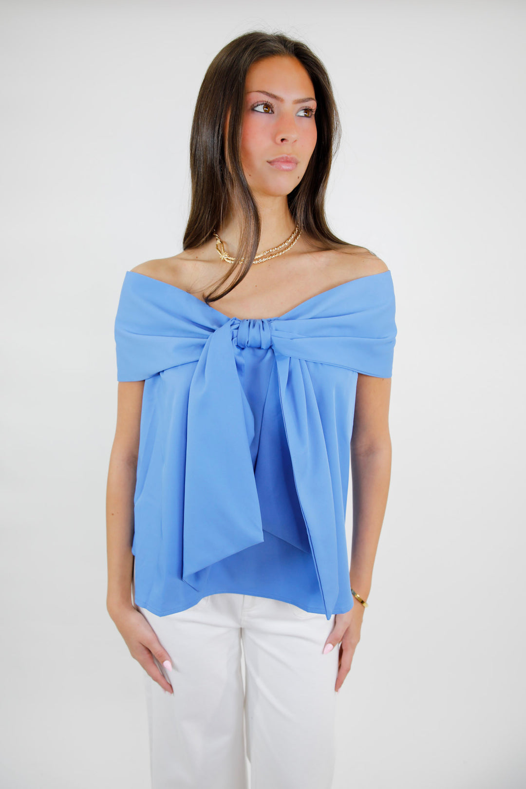 Graceful Bow Off the Shoulder Woven Top