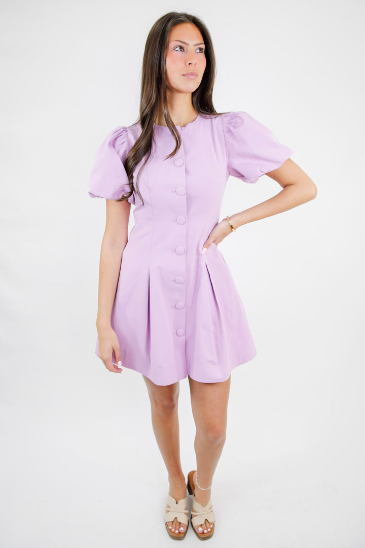 Voluminous Puff Sleeves Covered Button Down Dress