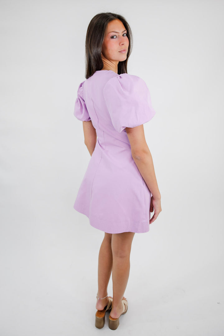 Voluminous Puff Sleeves Covered Button Down Dress