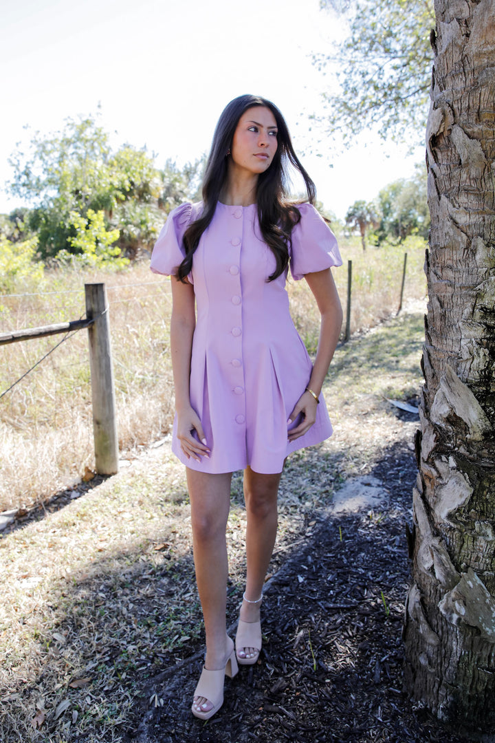 Voluminous Puff Sleeves Covered Button Down Dress