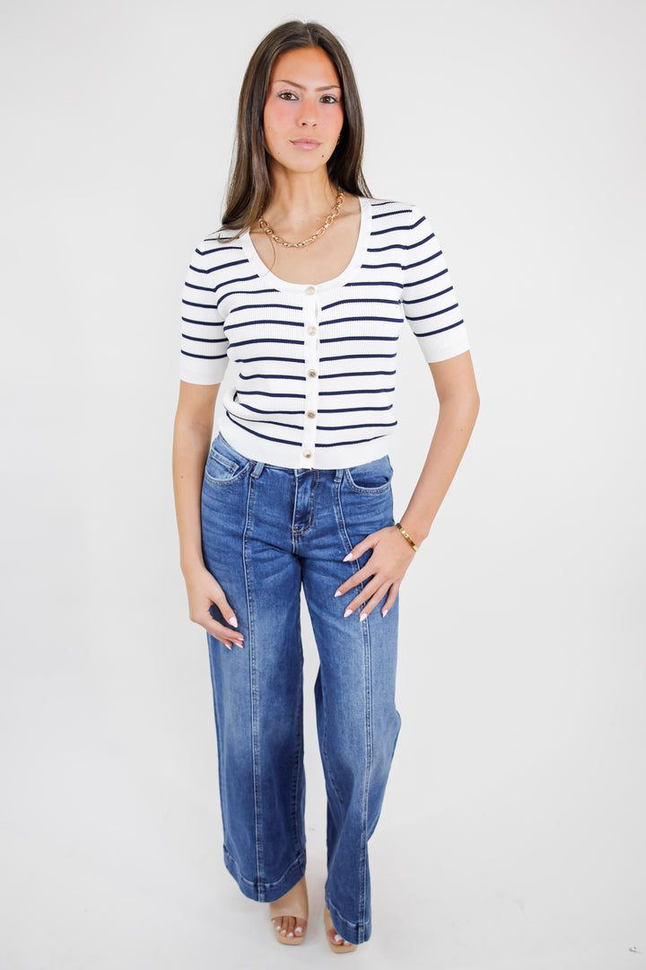 Easy Layers Striped Scoop Neck Cardigan Top
