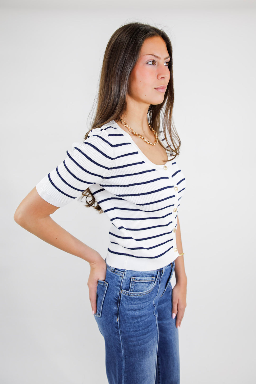 Easy Layers Striped Scoop Neck Cardigan Top