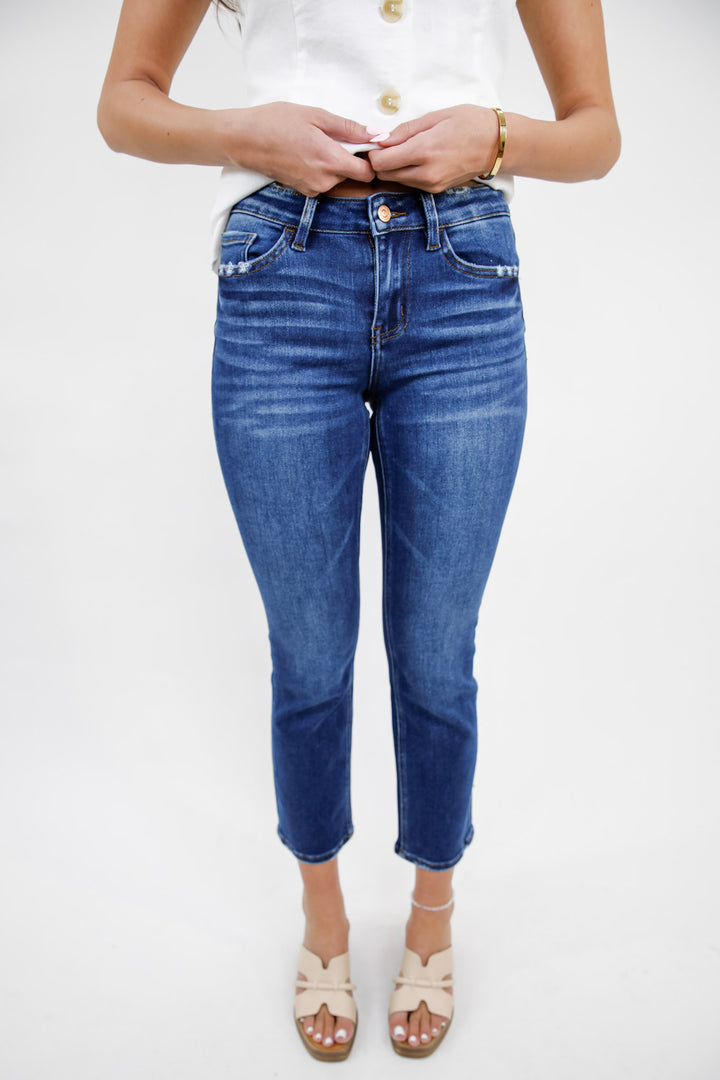 Mid Rise Ankle Slim Straight Jeans