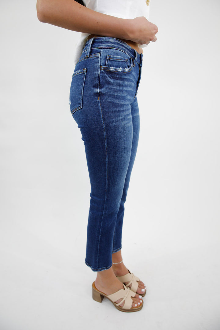 Mid Rise Ankle Slim Straight Jeans
