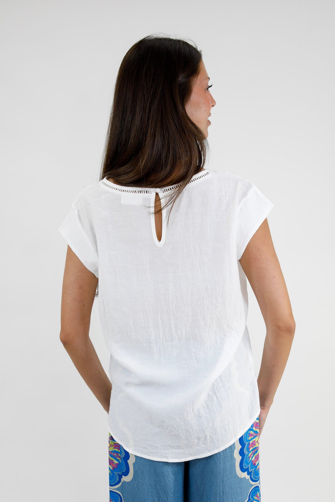 Flowy Textured Short Sleeve V Neck Blouse
