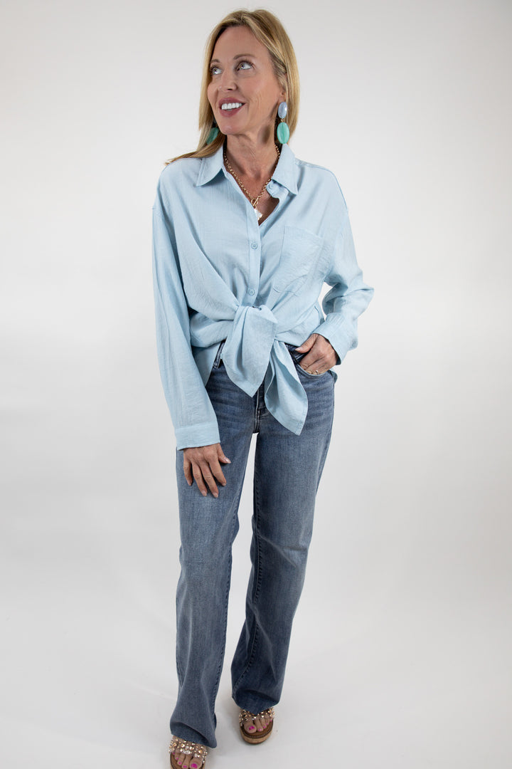 Drapey Textured Button Up Collared Shirt
