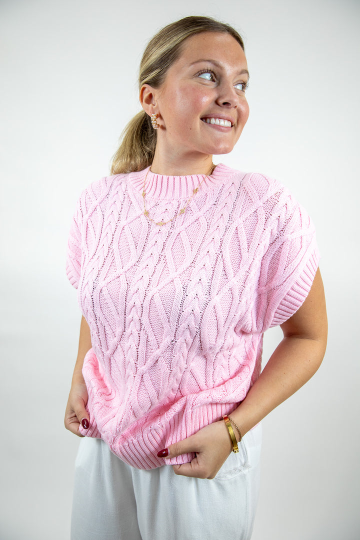 Powder Pink Cable Knit Sweater Vest