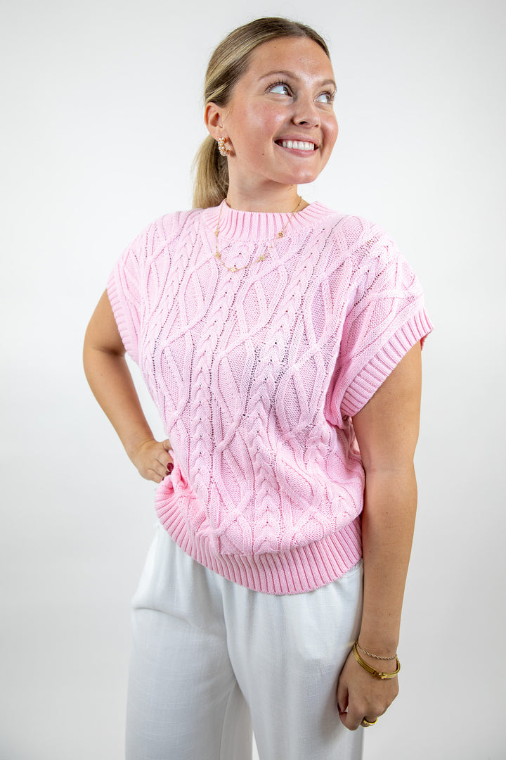 Powder Pink Cable Knit Sweater Vest