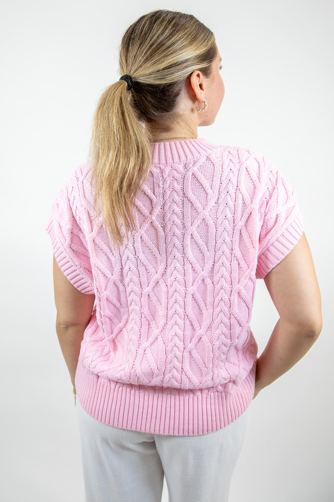 Powder Pink Cable Knit Sweater Vest