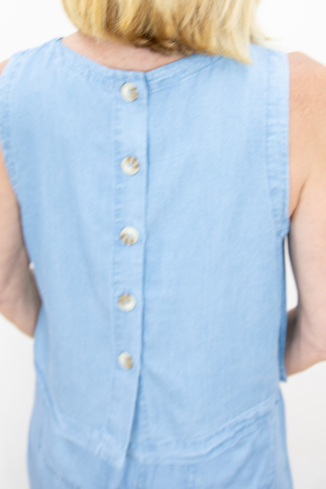 Chambray Back Button Top