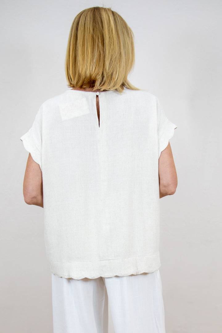 Scallop Linen Blend Top