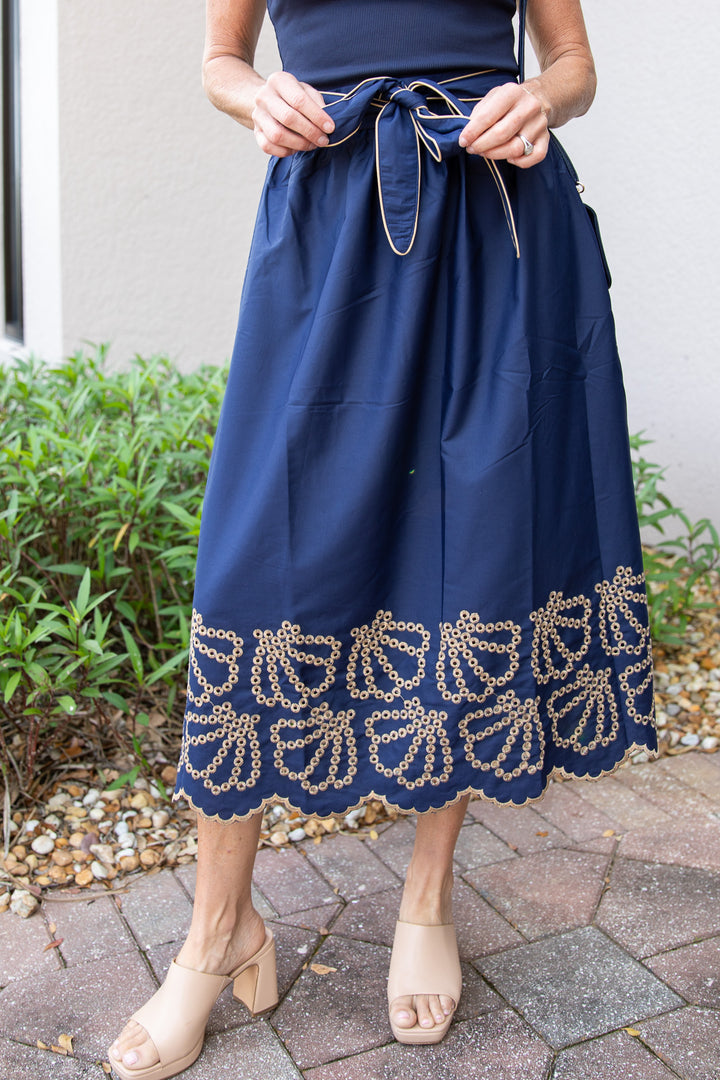 Midnight Manor Embroidered Midi Skirt