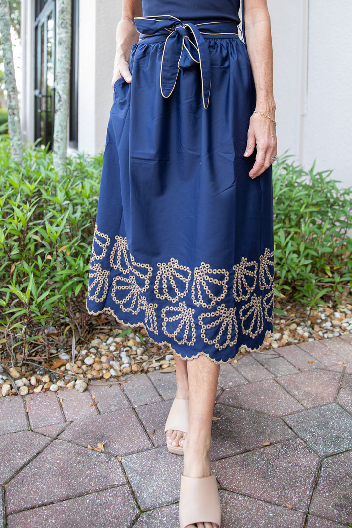 Midnight Manor Embroidered Midi Skirt