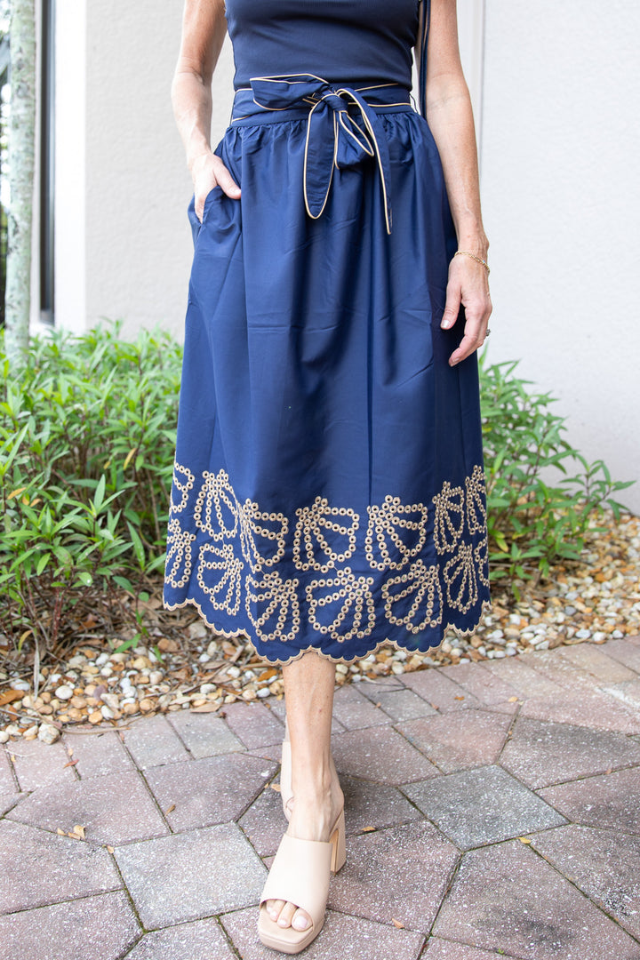 Midnight Manor Embroidered Midi Skirt