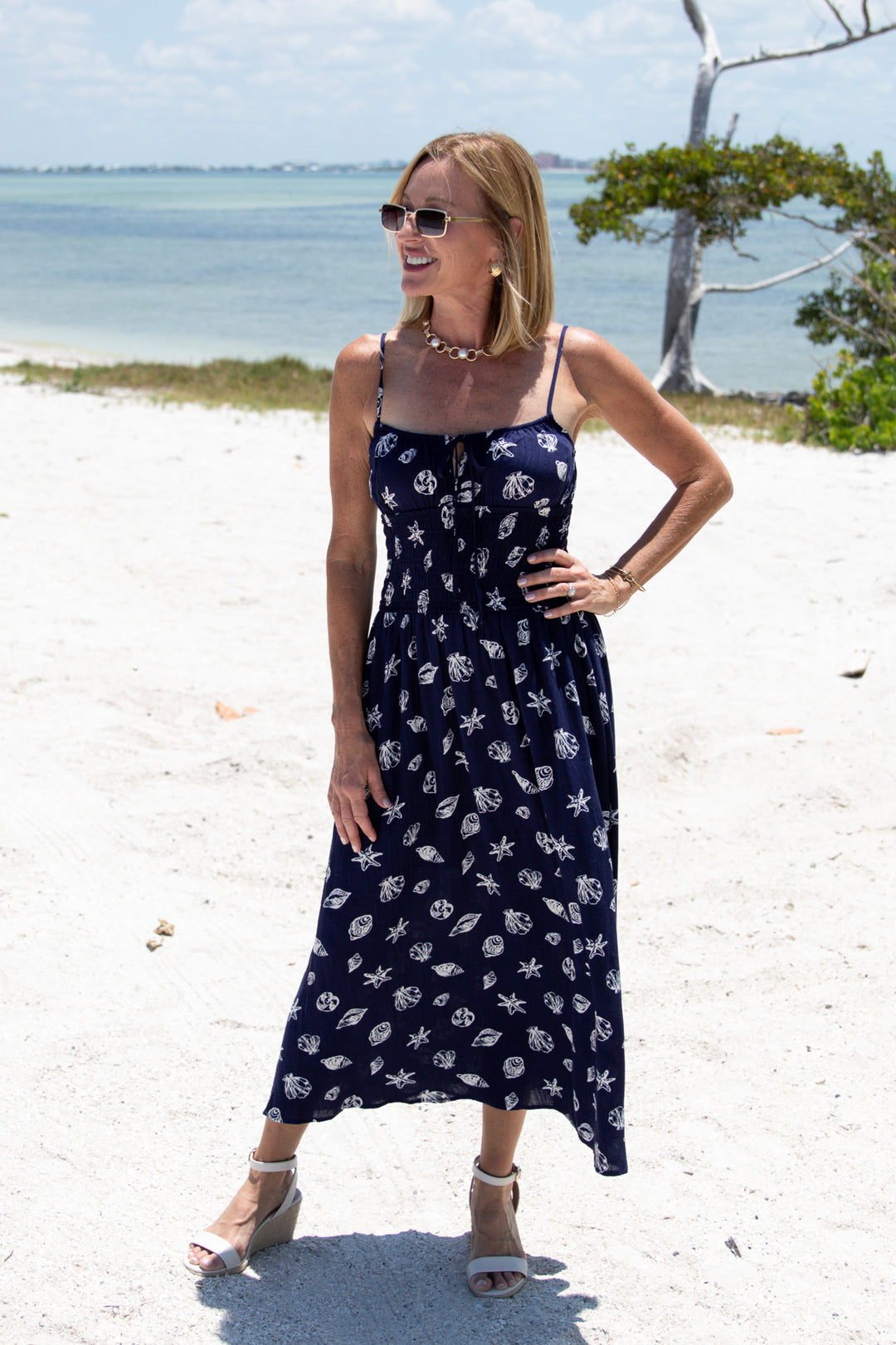 Nautical Motif Midi Dress