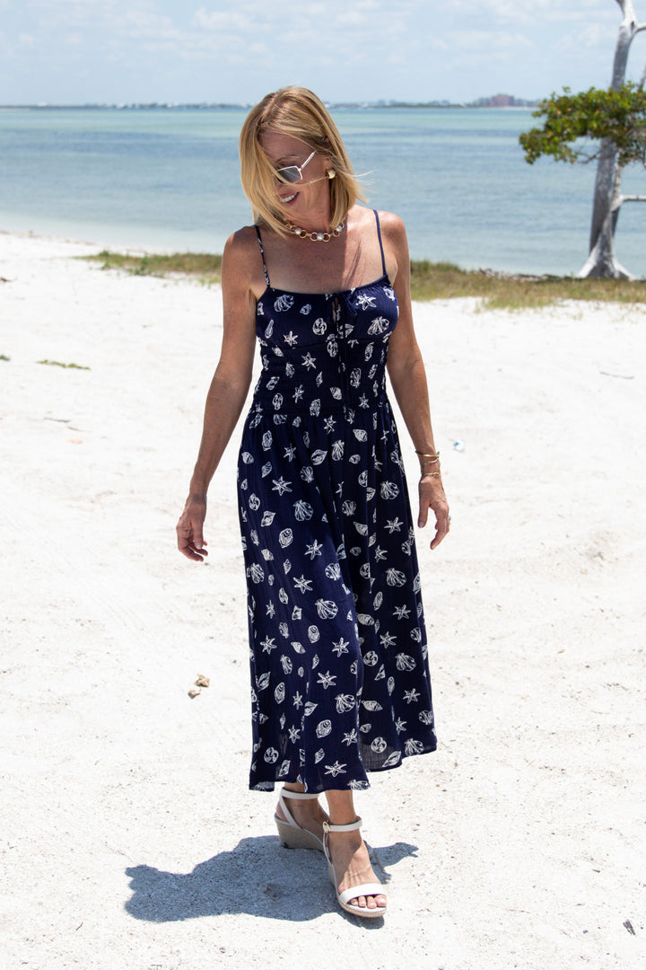 Nautical Motif Midi Dress