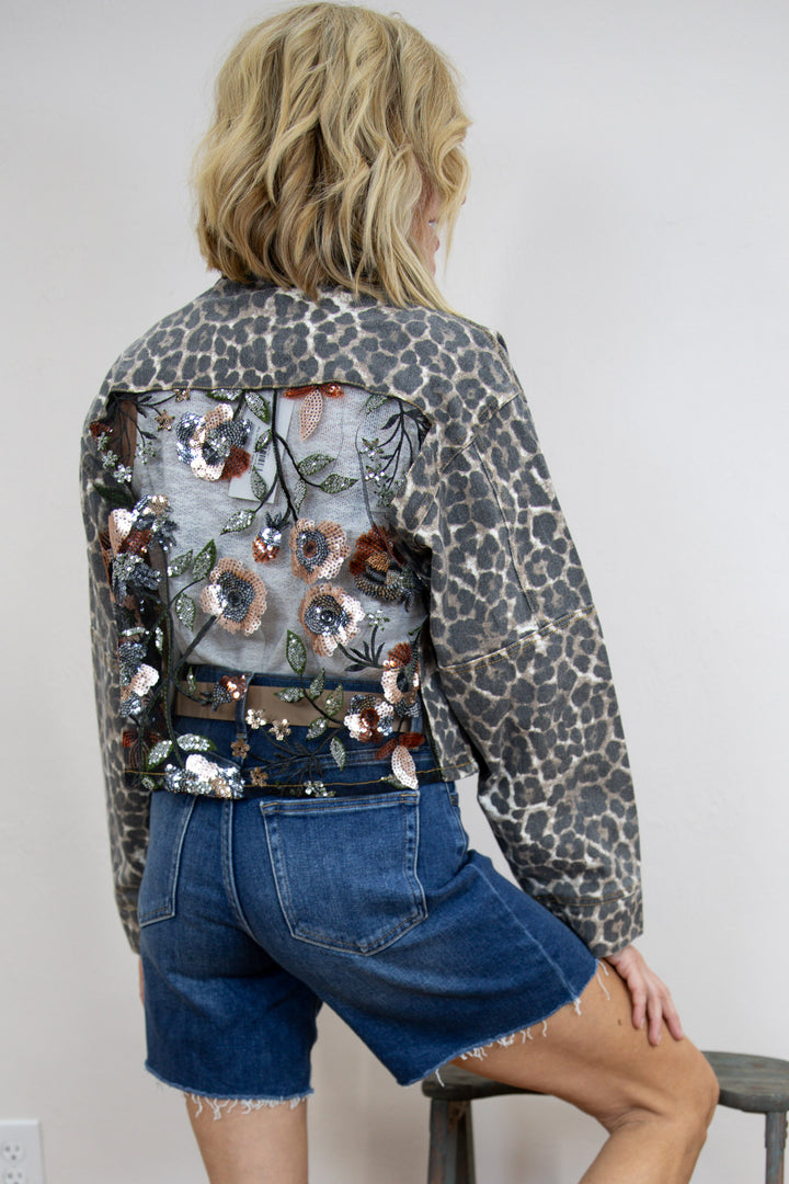 Wild Charm Contrast Leopard Denim Jacket