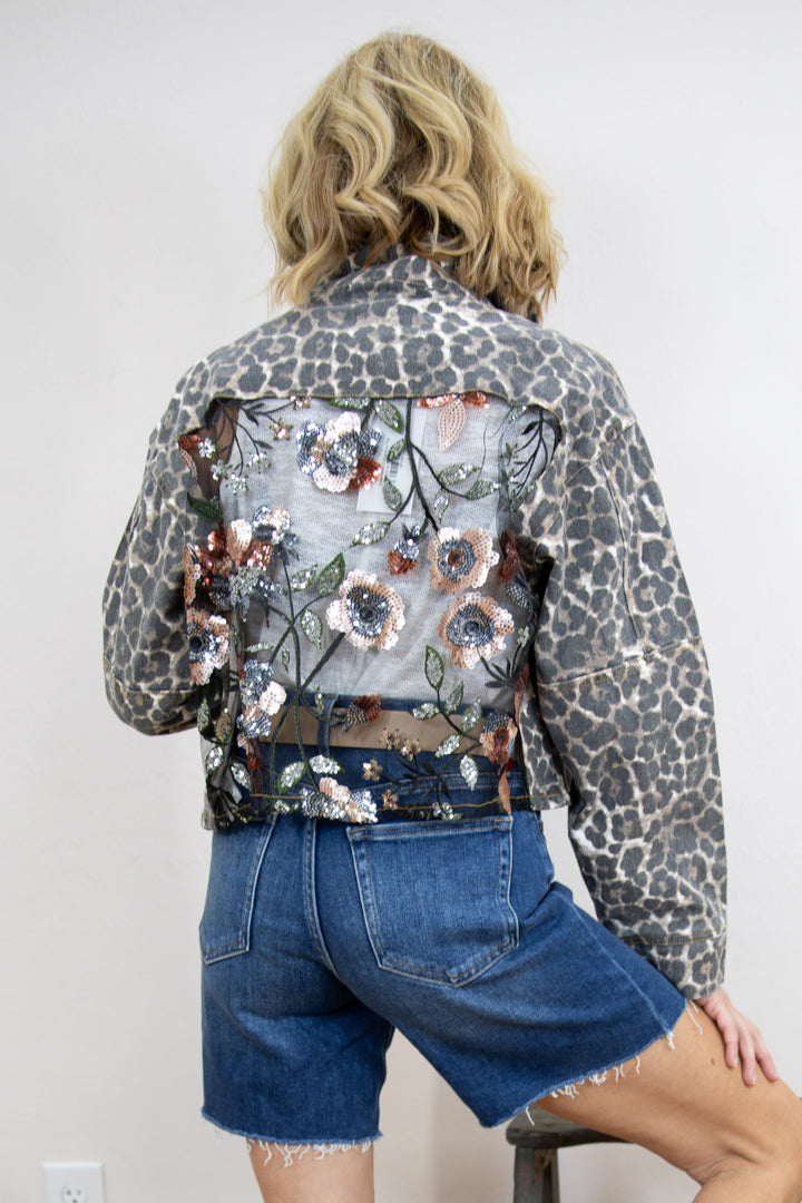 Wild Charm Contrast Leopard Denim Jacket