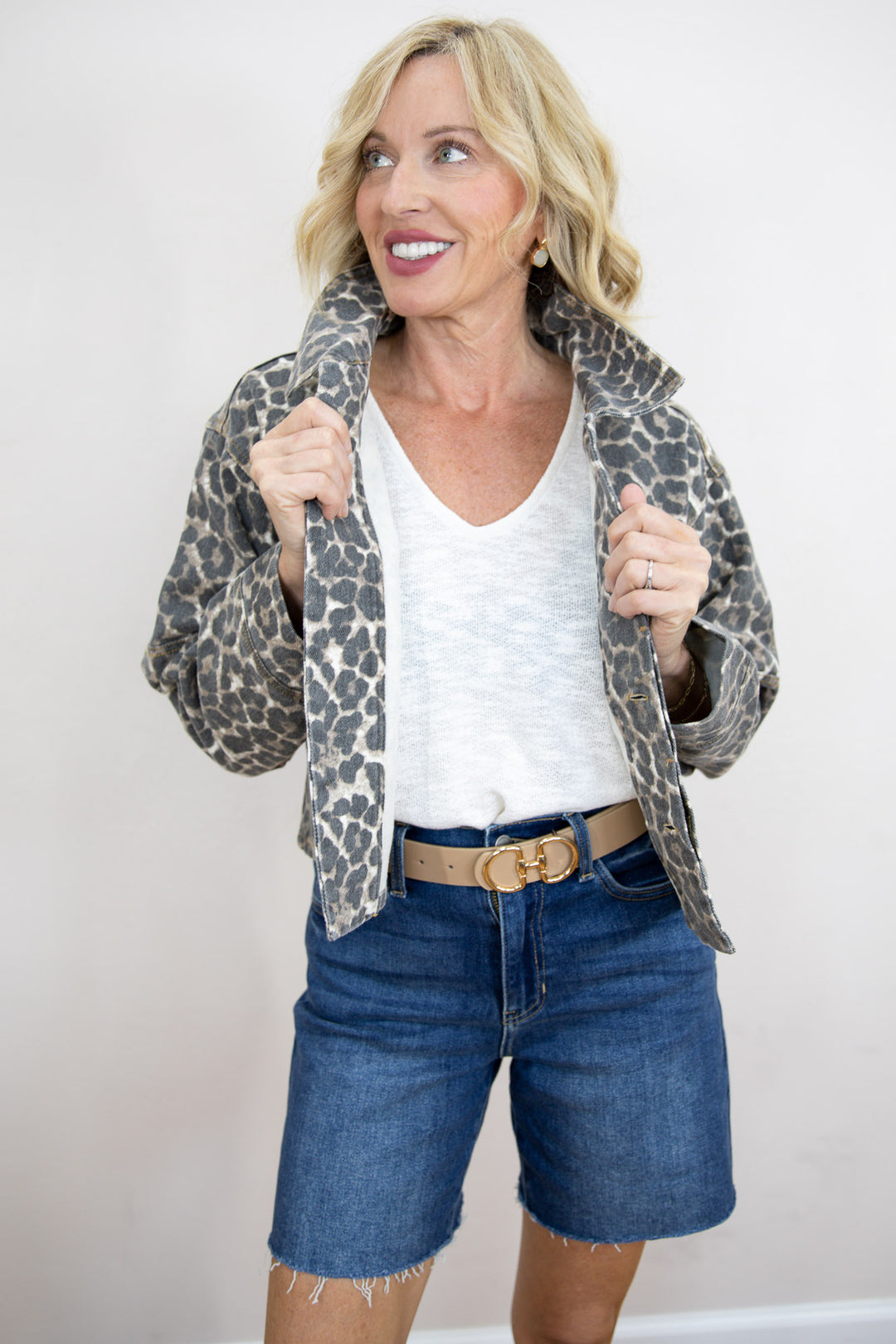 Wild Charm Contrast Leopard Denim Jacket