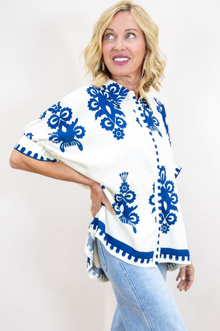 Let's Go Places Abstract Print Top