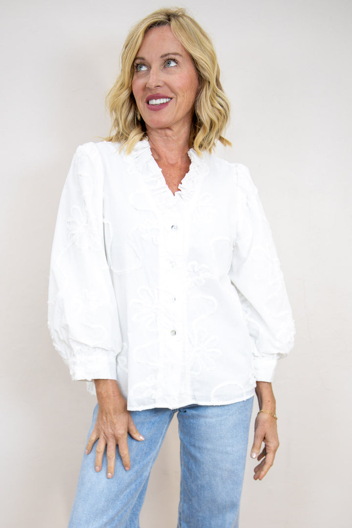 Royal Garden 3D Floral Button Down Top