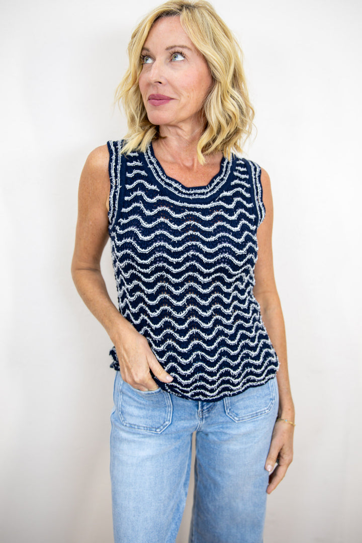 Navy Mosaic Crochet Sweater