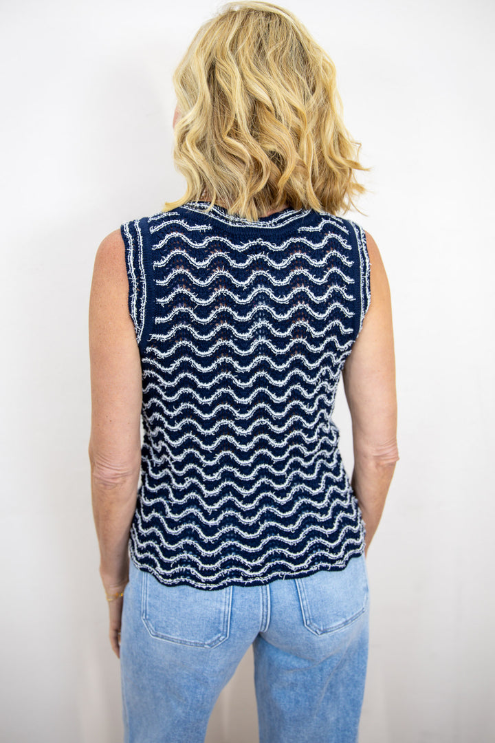 Navy Mosaic Crochet Sweater