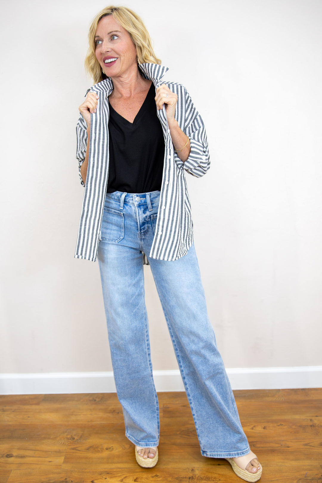 City Stripe Roll-Tab Stripe Blouse