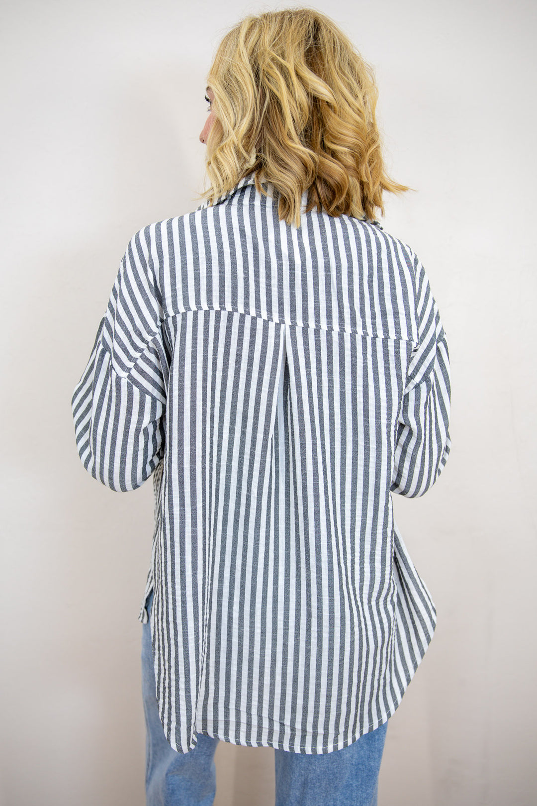 City Stripe Roll-Tab Stripe Blouse