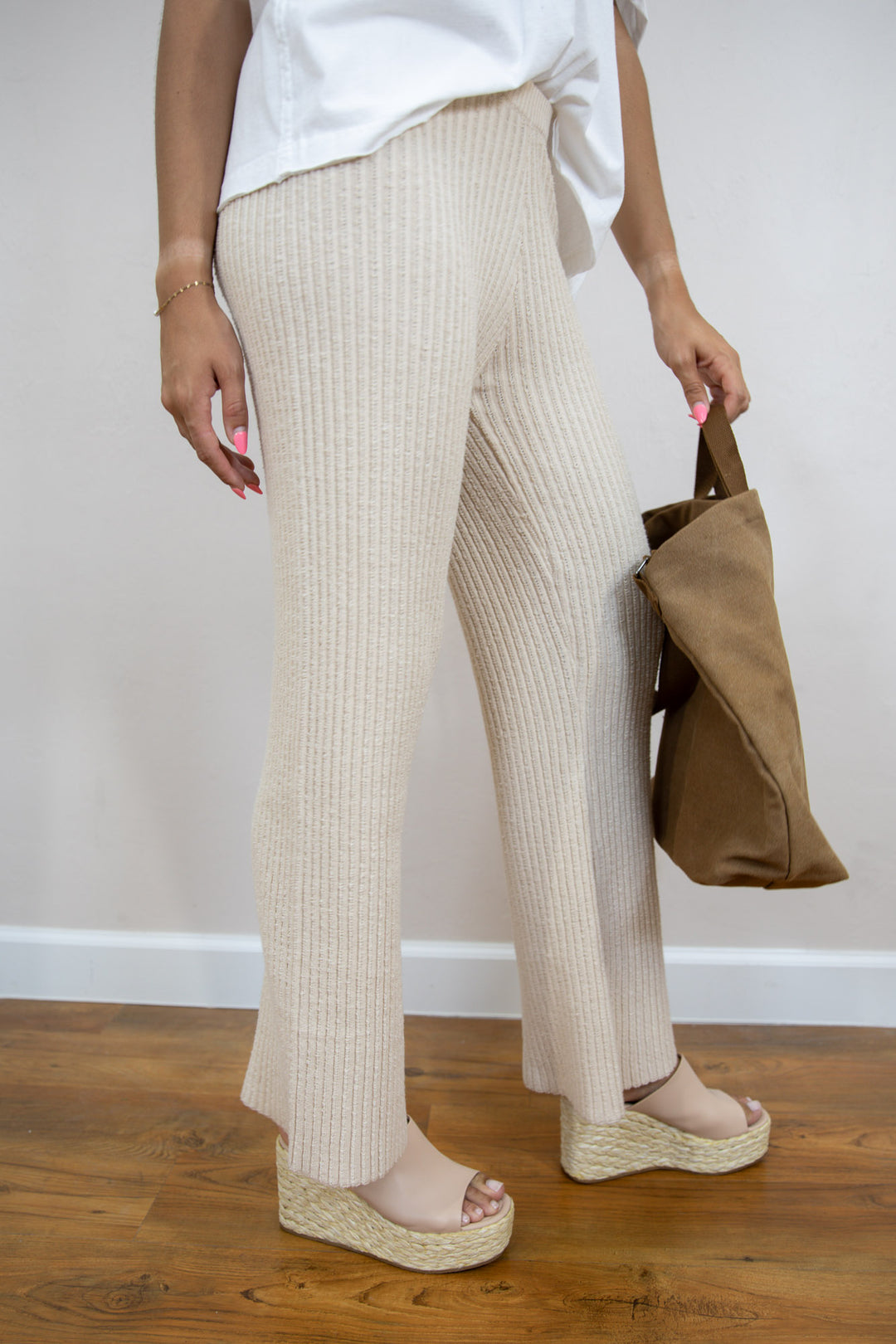 Natural Ribbed Lounge Pants