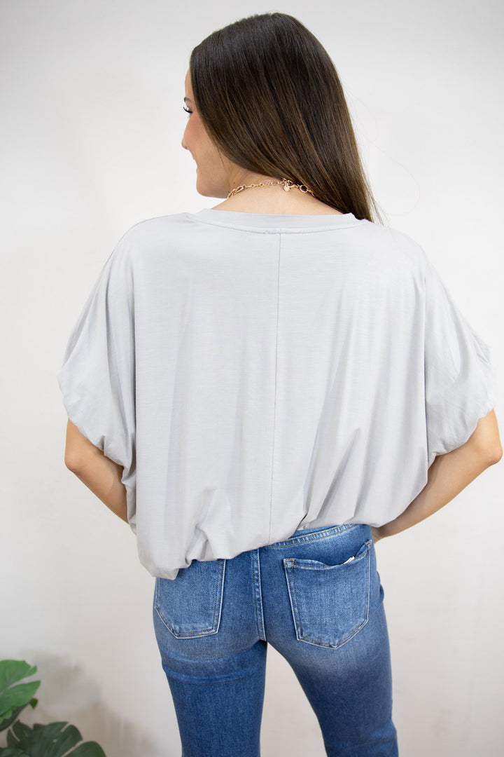 Grey Bamboo Bubble Sleeve Knit Top