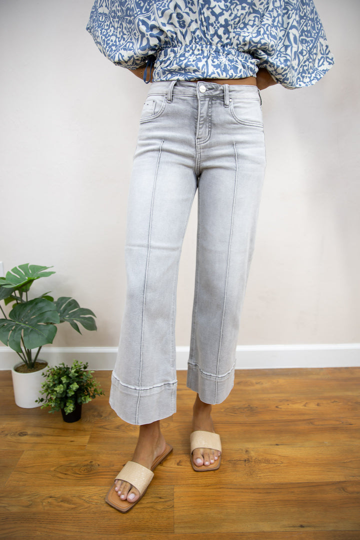Risen Pintuck Crop Wide Leg Jeans