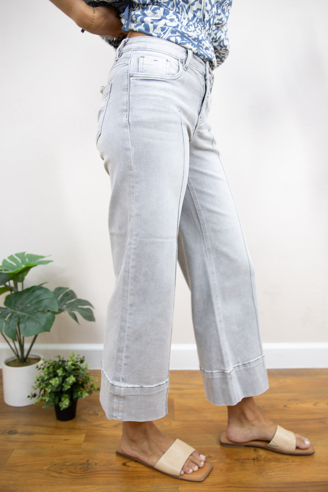 Risen Pintuck Crop Wide Leg Jeans
