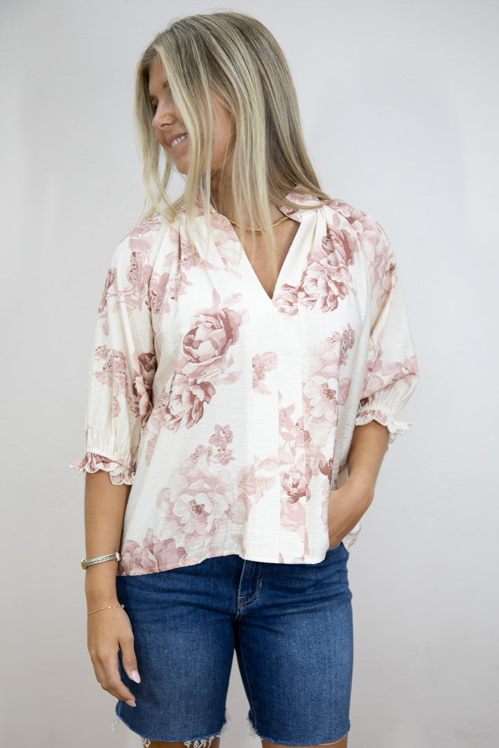 Cream Mauve Soft Statement Top