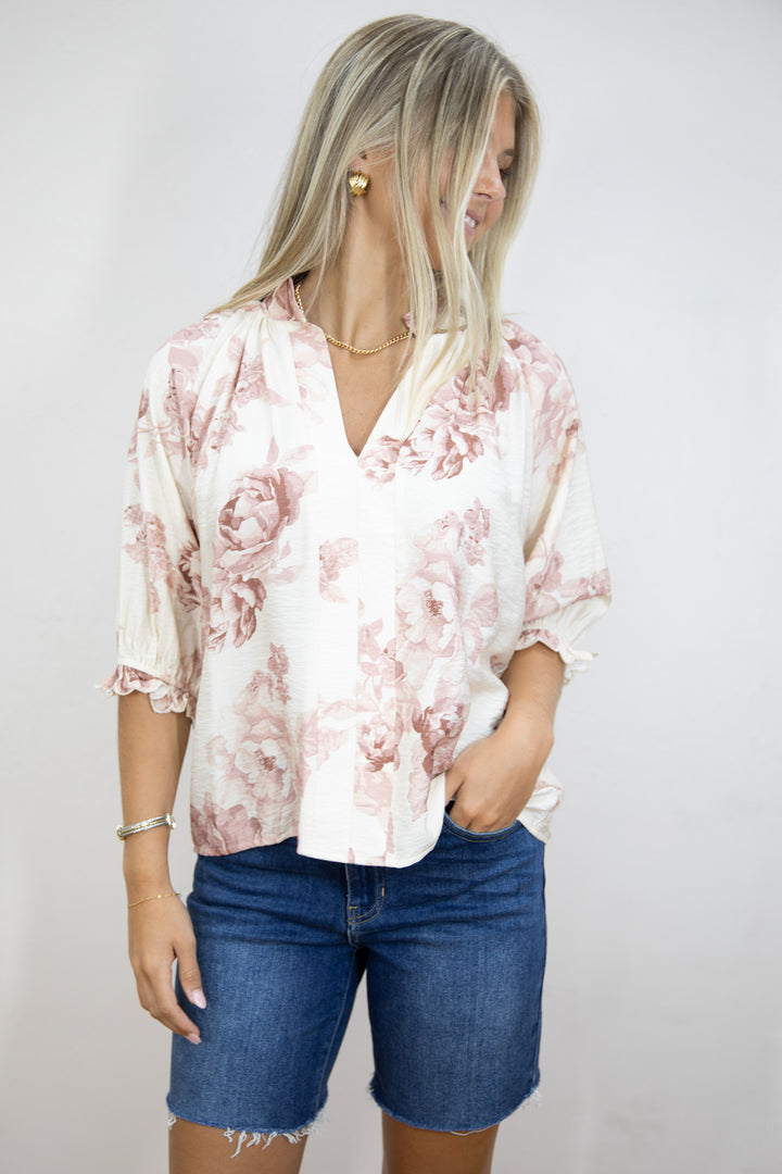 Cream Mauve Soft Statement Top