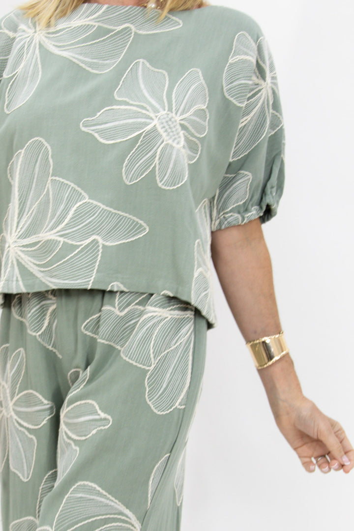 Sage Garden Embroidered Top