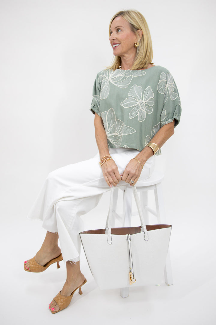 Sage Garden Embroidered Top