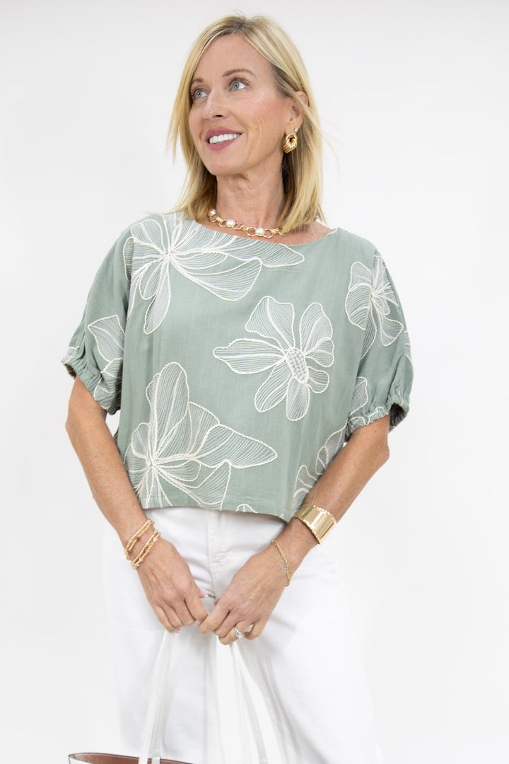Sage Garden Embroidered Top
