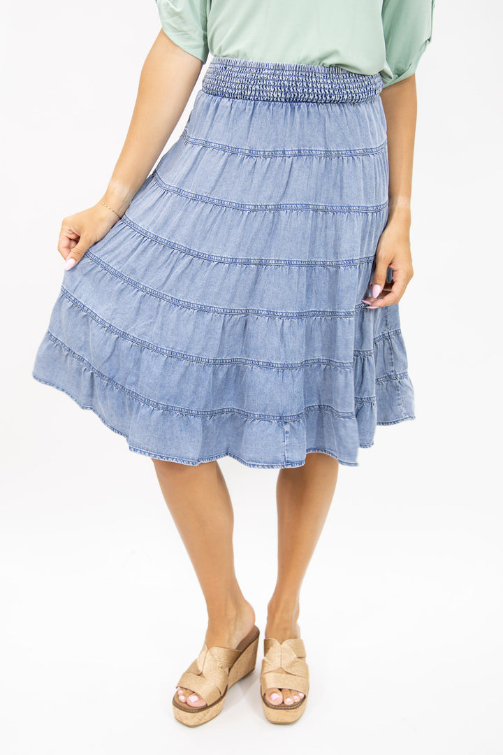 Blue Horizon Tiered Midi Skirt