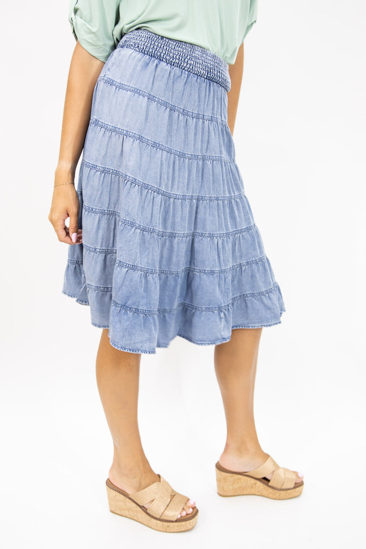 Blue Horizon Tiered Midi Skirt