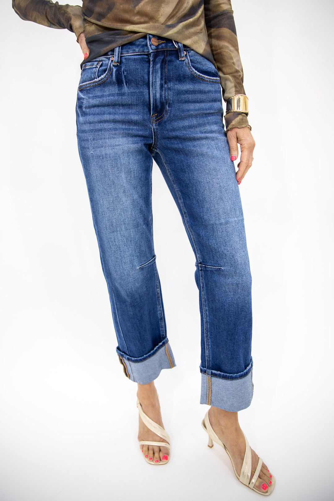 Risen High Rise Cuffed Straight Jeans
