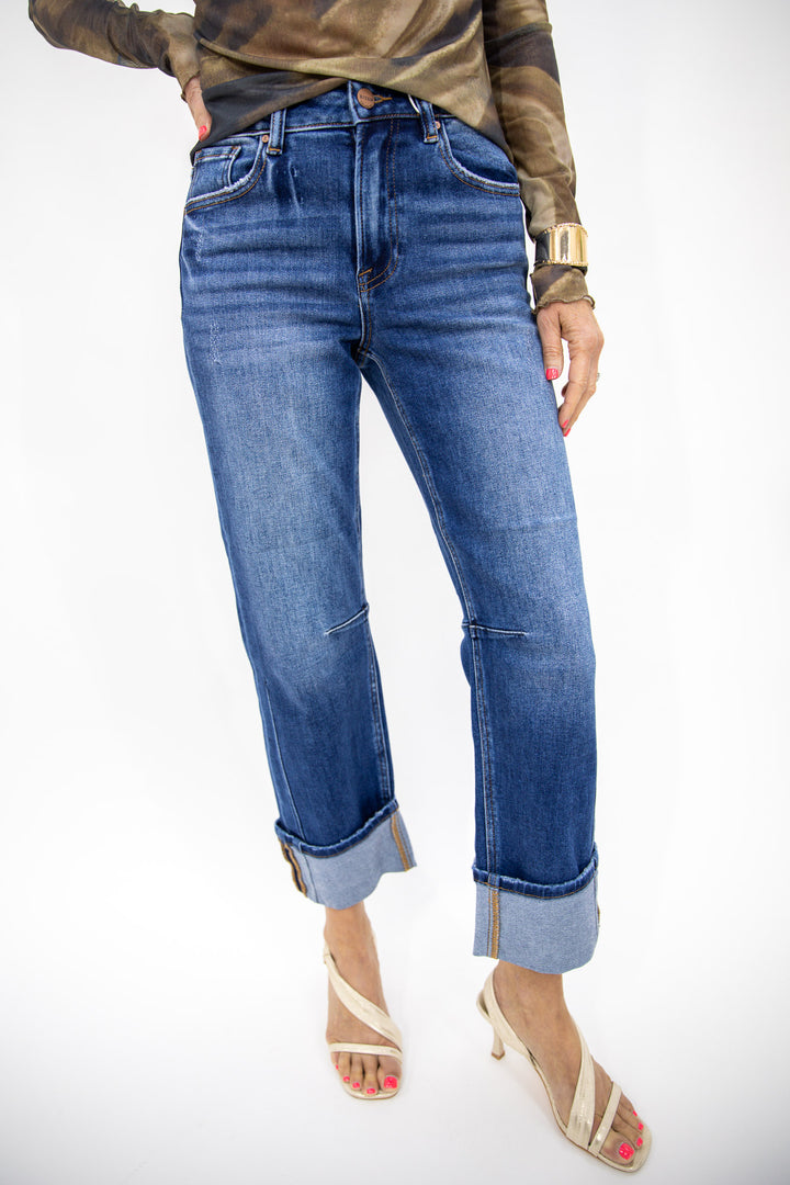 Risen High Rise Cuffed Straight Jeans