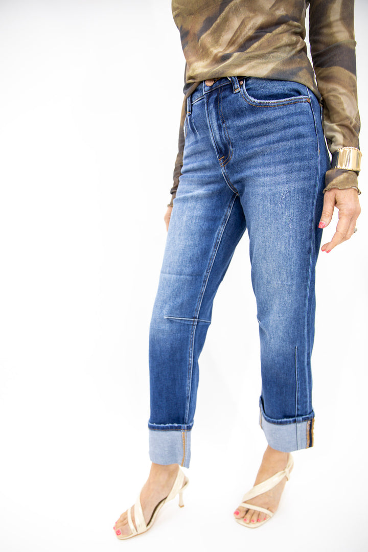Risen High Rise Cuffed Straight Jeans